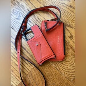 Coral Red Leather Crossbody Bag + Phone Case Set by Bandolier IPhone 14 Pro Max